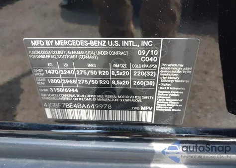 2011 Mercedes-Benz Gl 450 4Matic из США, поврежденный, VIN 4JGBF7BE4BA649978